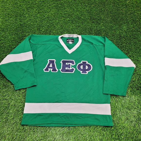Vintage 90s Alpha Epsilon Phi Sorority Hockey Jersey Mens M/L Boxy Made In USA - Picture 1 of 15